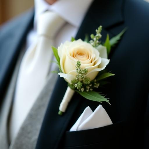 A detailed shot of a groom's buttonhole.